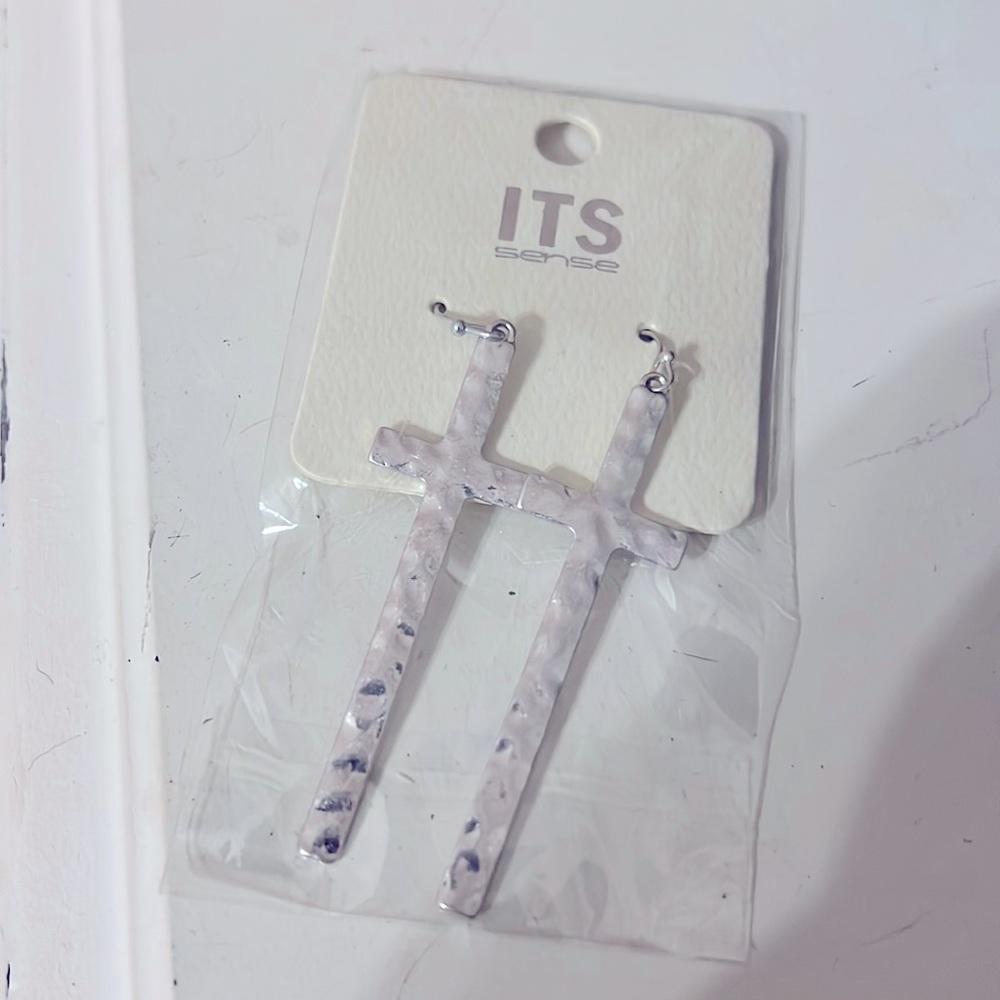ITS cross earrings with fishhook backs silver color